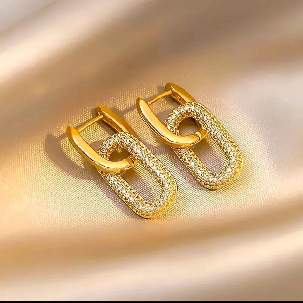 Elegant Paper Link Hoop Earrings Small Trendy GOLDTONE